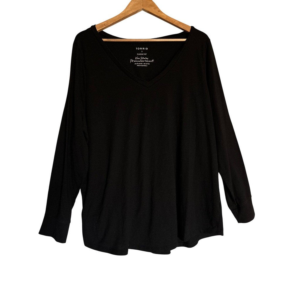 Torrid Black Classic Fit V Neck Long Sleeve Basic T Shirt Top Size 3 Office Cas